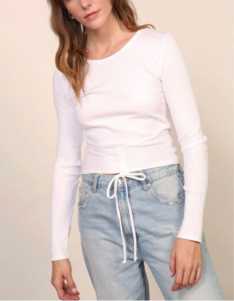 White long sleeve Front tie top