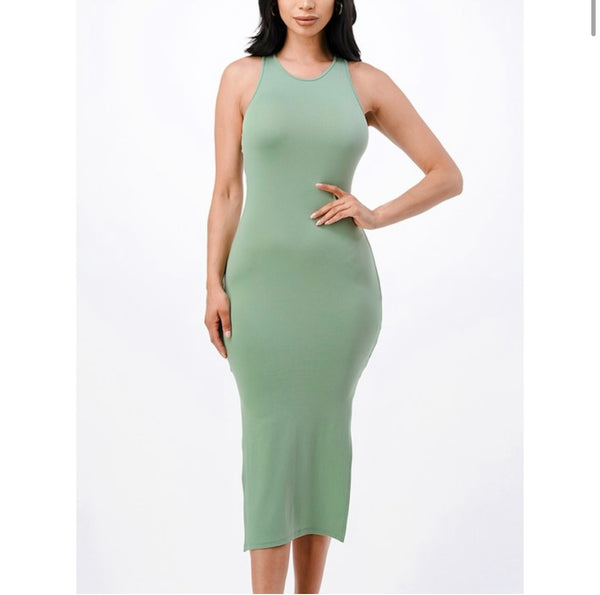 Sage Slit Midi Dress