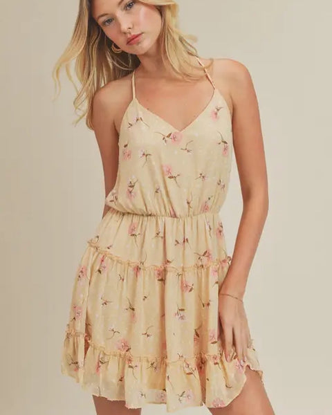 YELLOW PINK FLORAL MINI DRESS